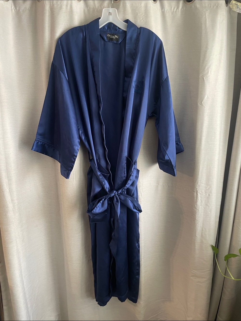 Dior Monsieur Midnight Blue Satin Robe with Pockets and Tie Waist